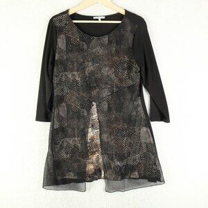 Vivian Wong Top Womens Large Black Snake Skin Lagenlook Stretchy Retro